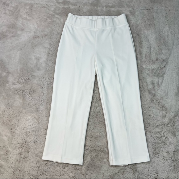 Joseph Ribkoff White Crop Pants Size 4 Stretch Slit Elegant Minimalist Capri - Picture 2 of 9